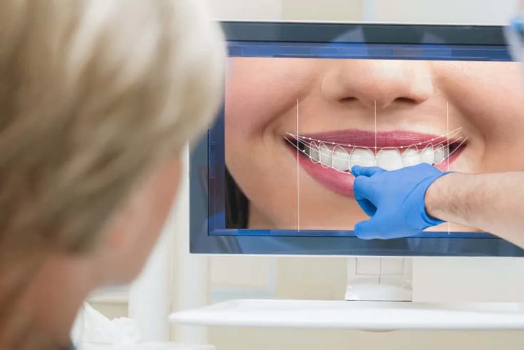 Dentist previewing smile design results with patient