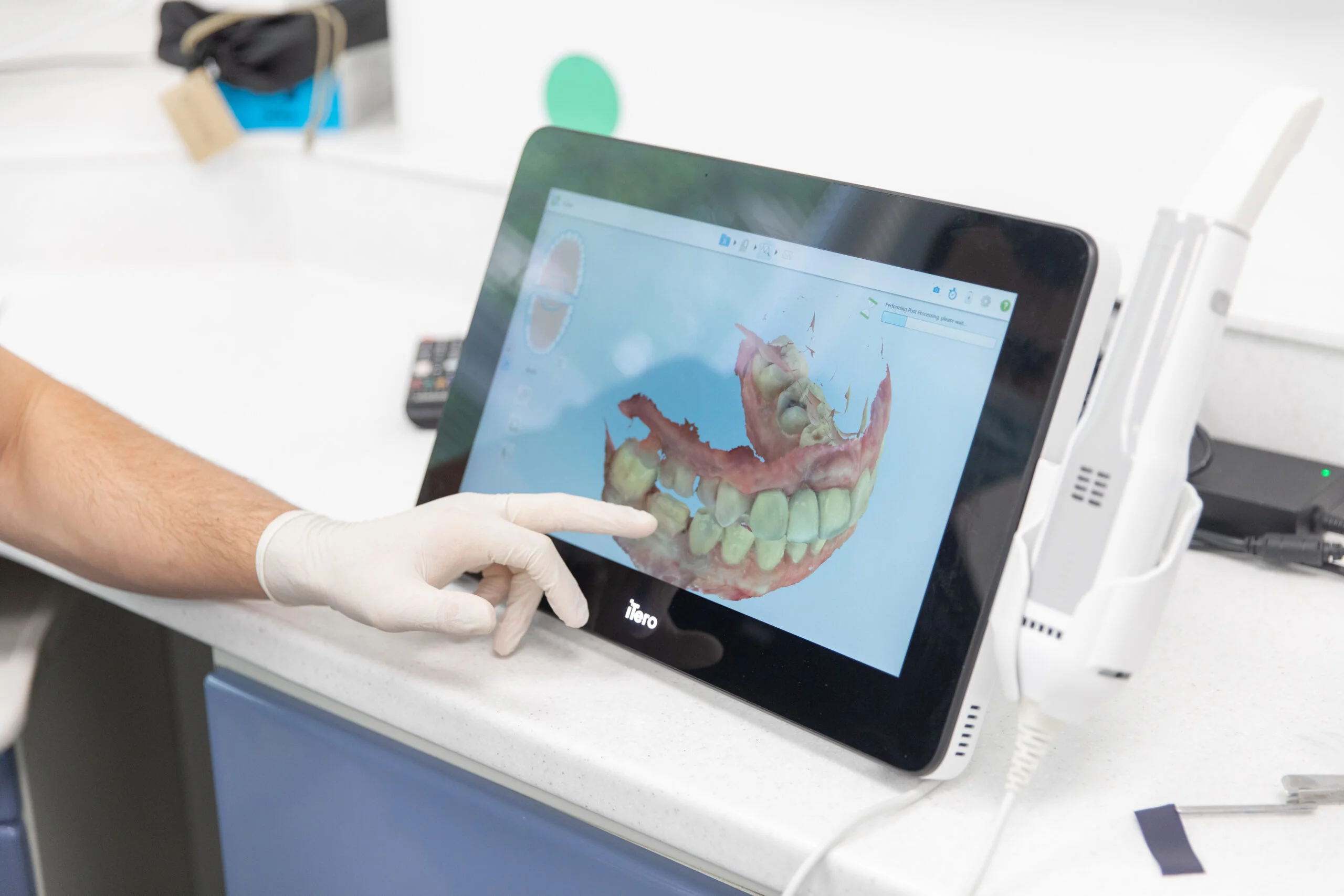 Patient receiving a dental cleaning and checkup