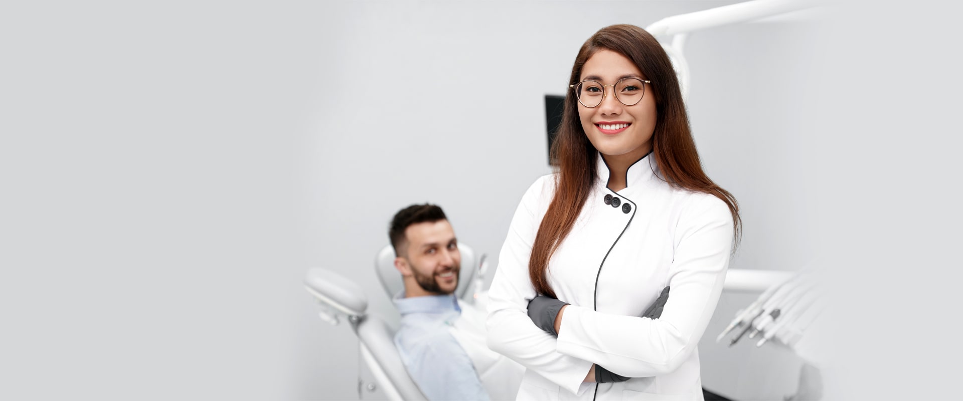 A happy picture of dentist with patient at dental office
